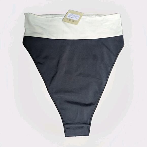Oseree Eco Twist Black White Bikini Bottoms High Cut Rise Sustainable ECF213 - Picture 5 of 8